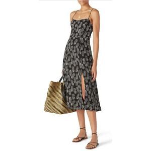 ASTR the Label Keilani Midi Dress Black Pineapple Print Linen Blend Slit Size M